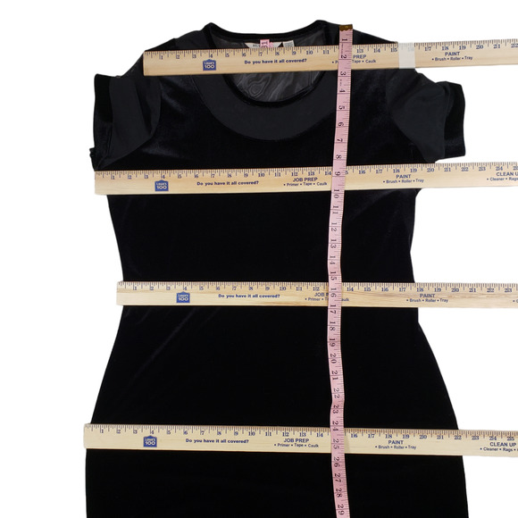 Huis Clos Velour Midi Dress 12 Women Black Short Sleeve Velvet Mesh Soft Vintage - Picture 3 of 10
